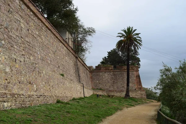 Parede do castelo Montjuic — Fotografia de Stock