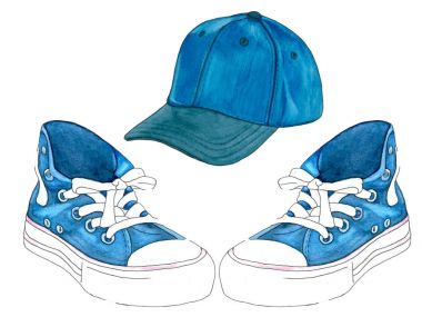 Elle çizilmiş beyzbol şapkası ve spor ayakkabı