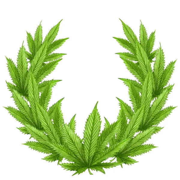 Watercolor Cannabis Wreath Hand Drawn Wild Hemp Plant Frame Greeting — Stock Photo, Image