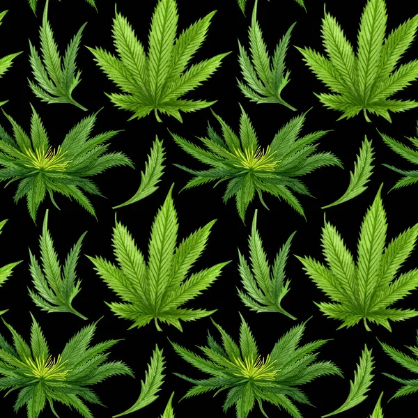 Watercolor Cannabis Seamless Pattern Hemp Hand Drawn Pattern Cannabis Oil — Stock Photo, Image