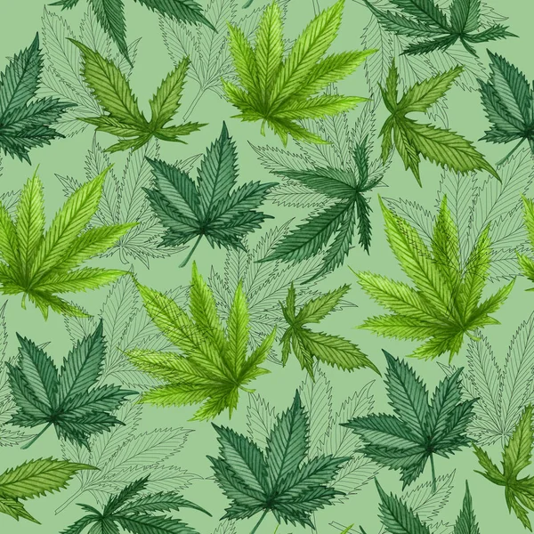 Modello Senza Cuciture Cannabis Acquerello Modello Disegnato Mano Canapa Fondo — Foto Stock