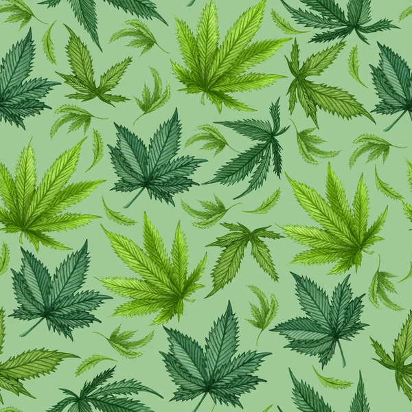 Watercolor Cannabis Seamless Pattern Hemp Hand Drawn Pattern Cannabis Oil — Stock Photo, Image