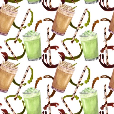 Suluboya kahve pürüzsüz desen. El yapımı sıcak içecekler, sütlü kahve, beyaz arka planda kahve sıçraması. Kahvaltı arkaplanı