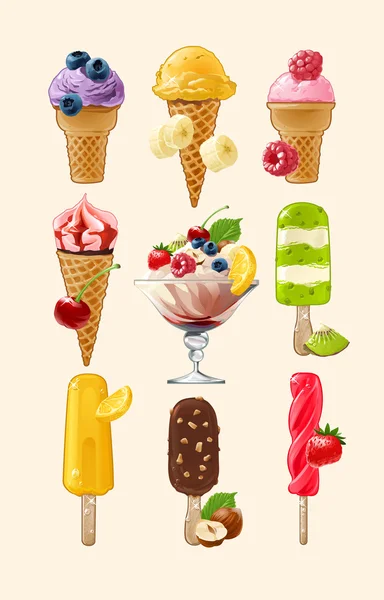 Conjunto de ícones vetoriais de sorvete — Vetor de Stock