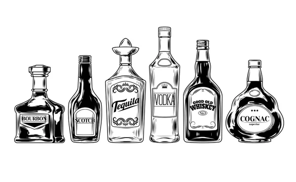 Vector set of bottles for alcohol — Stock Vector