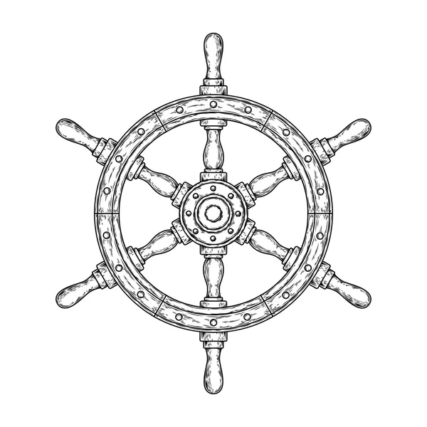 Eski bir deniz ahşap direksiyon simidi vektör çizim — Stok Vektör