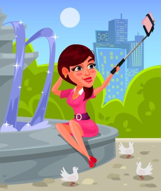 Genç bir kız vektör çizim yapmak selfie