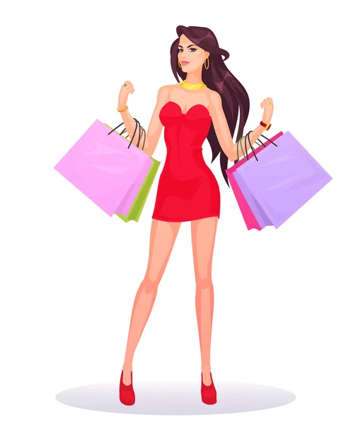 Vector smiling girl-shopper — Stock Vector