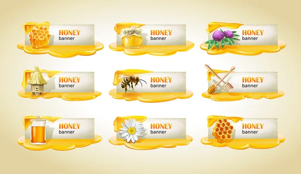 Set di dolci striscioni vettoriali a miele . — Vettoriale Stock