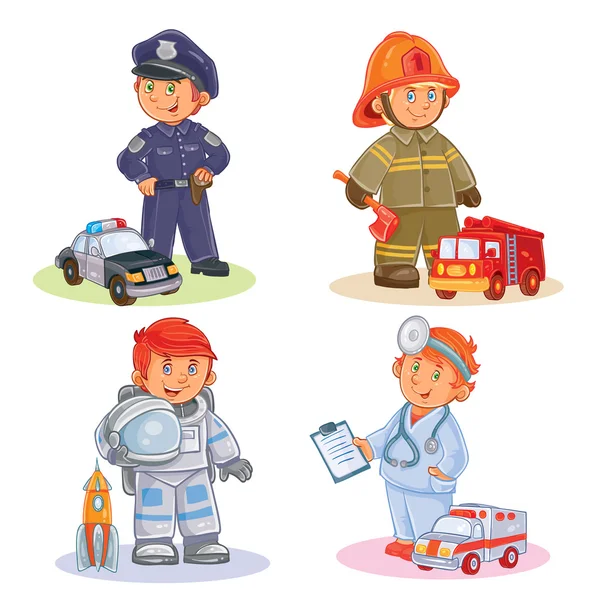 Set vector icons of small children different professions — Stock Vector