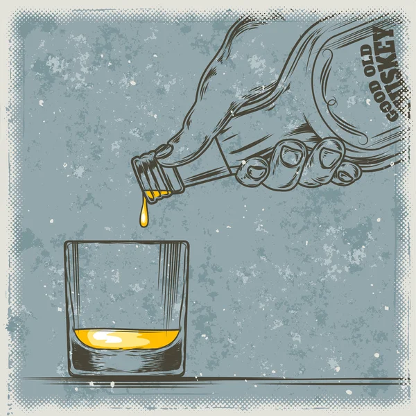 Vektorillustration av whiskey och glas — Stock vektor