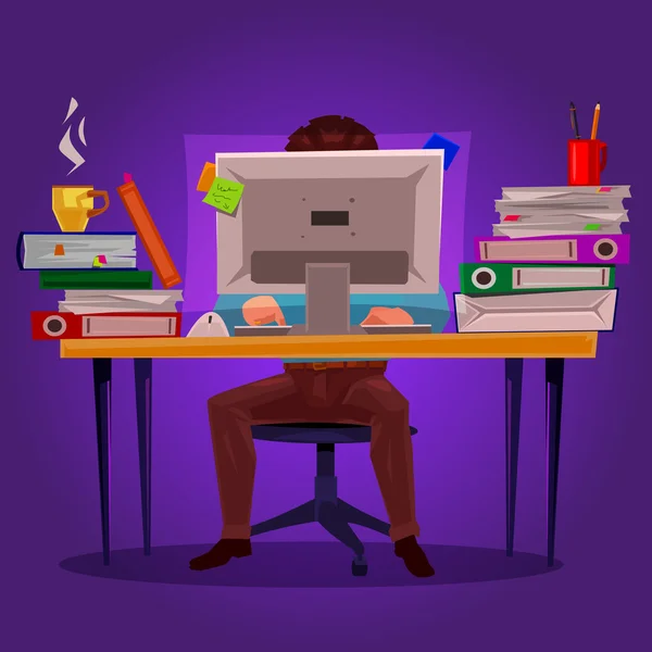 Illustration vectorielle d'un homme travaillant sur l'ordinateur — Image vectorielle