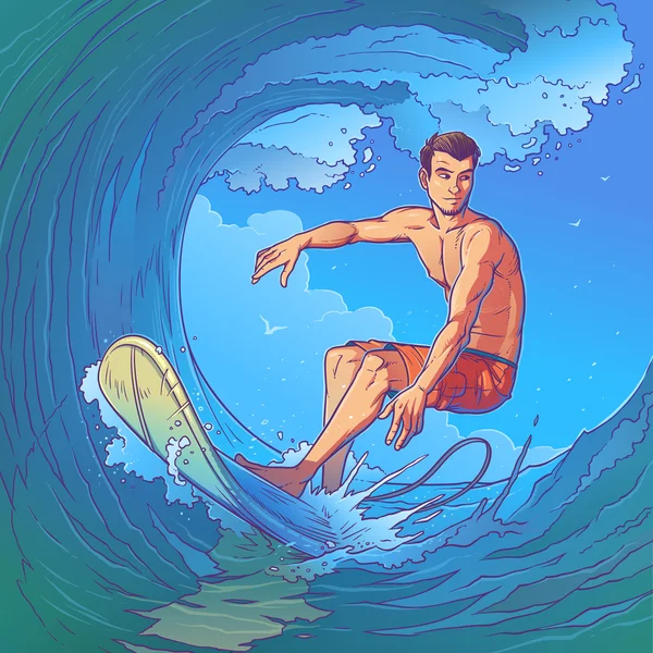 Vector illustration of a surfer — Stock Vector