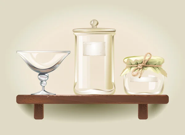 Vektor-Illustration von leeren Glasgefäßen und einer Schale — Stockvektor