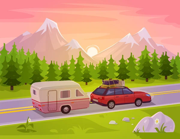 Ilustración vectorial de un paisaje de montaña — Vector de stock