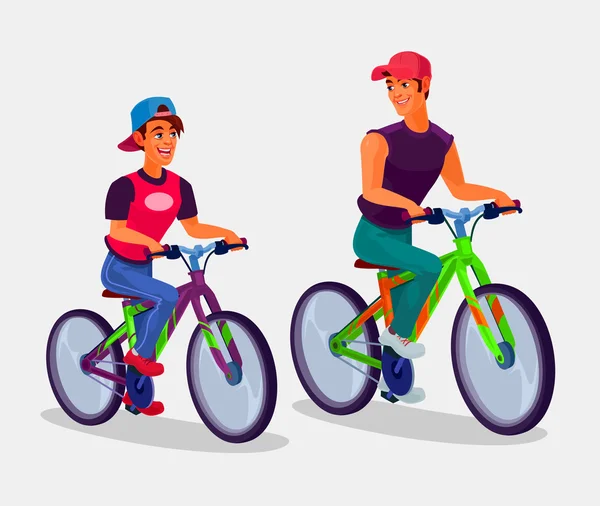 Two young men riding bicycles — Stock Vector