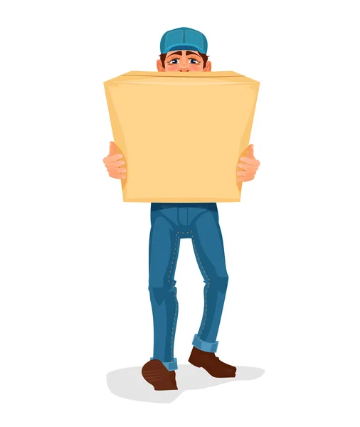 Man carries a cardboard box — Stock Vector