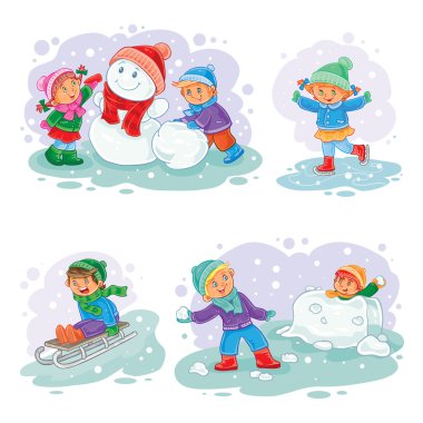Küçük çocuklu vektör kış Icons set