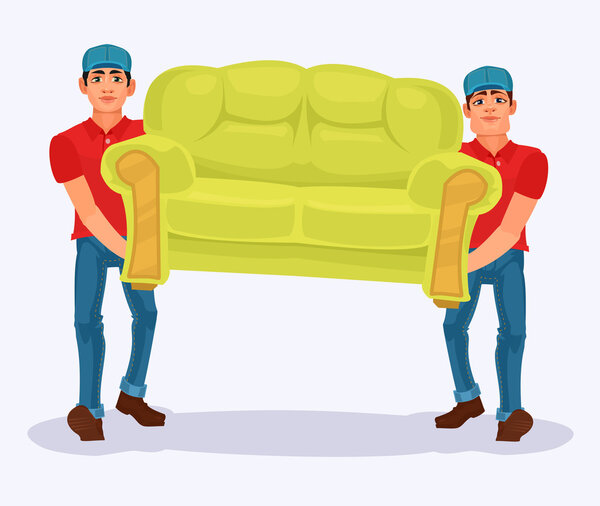 Two men carries a sofa