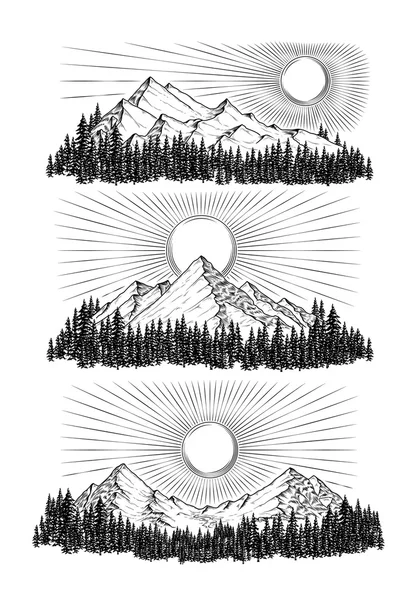 Vetor desenhado à mão ilustração as montanhas —  Vetores de Stock