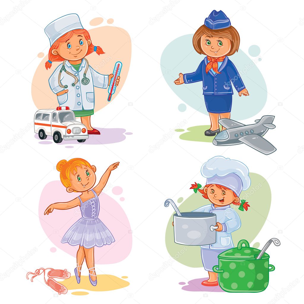 Set vector icons of small children different professions