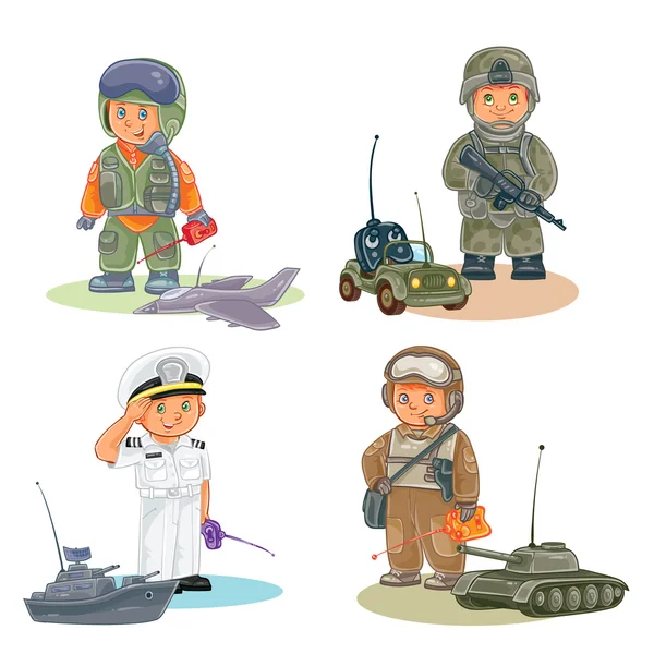 Set icônes vectorielles de petits enfants différentes professions — Image vectorielle