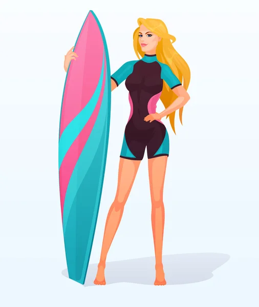 Surfer κορίτσι σε ένα κολυμπώντας κοστούμι — Διανυσματικό Αρχείο