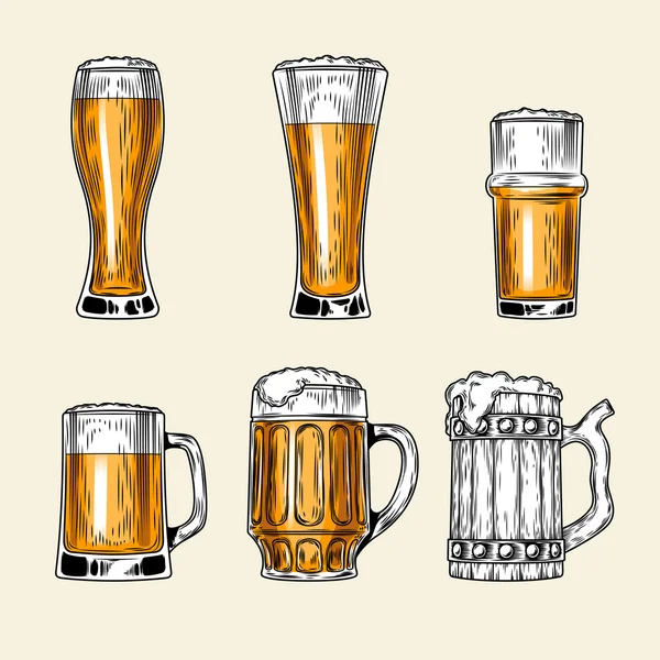 Conjunto de ícones vetoriais cerveja de vidro cheio —  Vetores de Stock