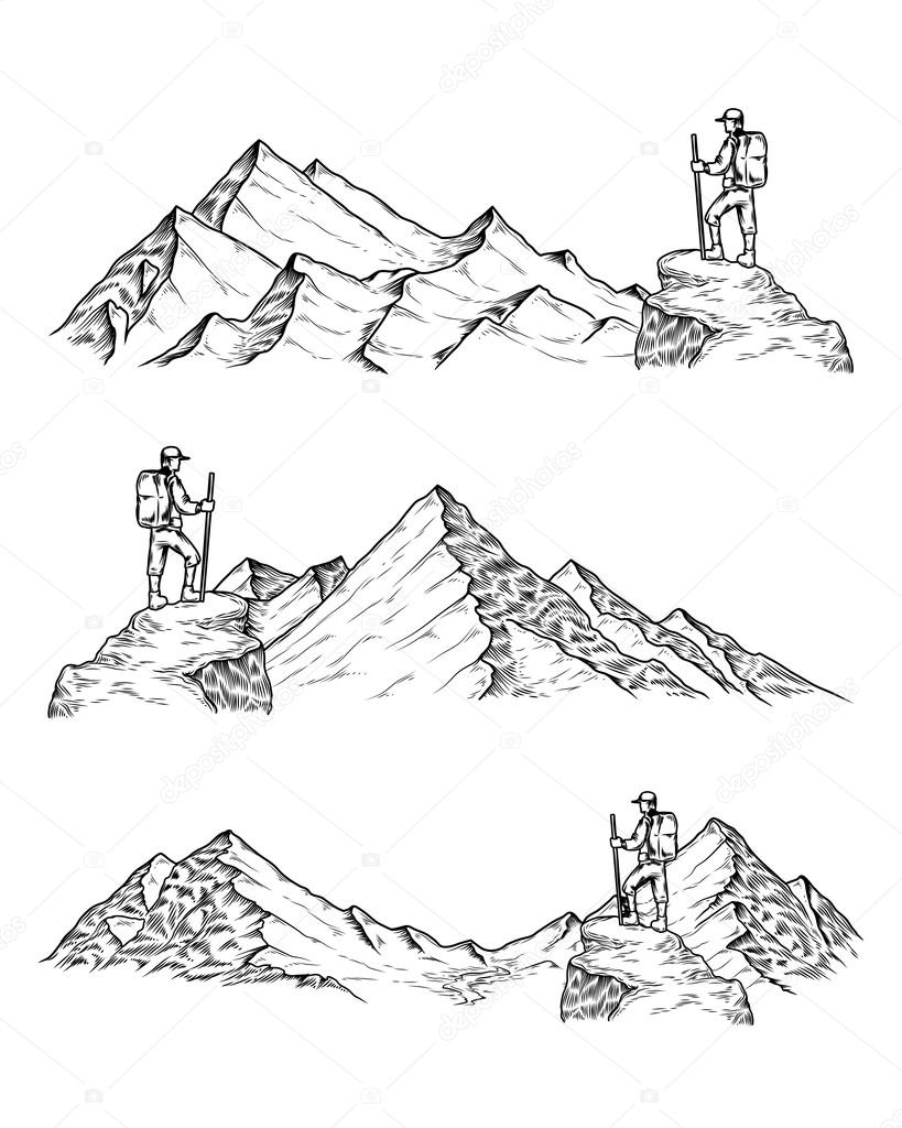 Hand drawn vector illustration the mountains