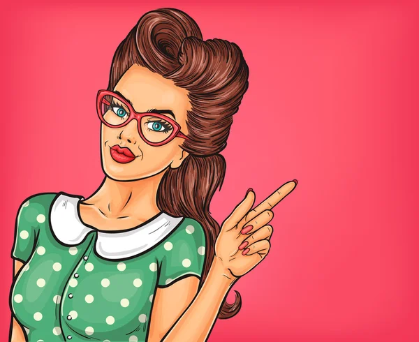 Bir şeye işaret eden pop art kız