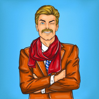 Kendine güvenen pop sanat hipster adam göz kırptı