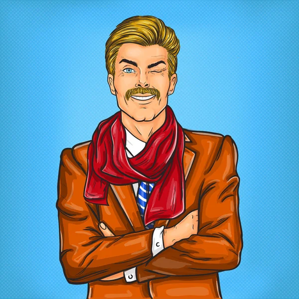 Kendine güvenen pop sanat hipster adam göz kırptı