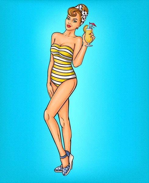 Vector pop arte sexy chica en un traje de baño — Vector de stock