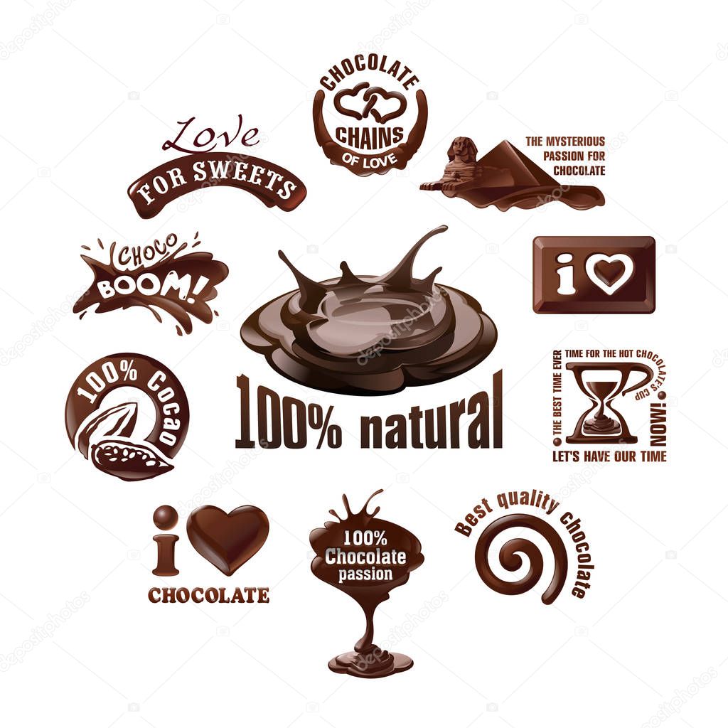 Set vector chocolate logos and labels. Design element.