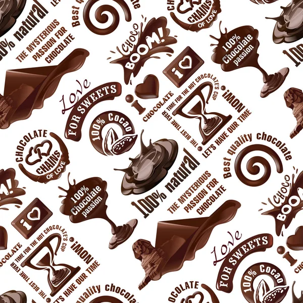 Modèle sans couture vectoriel des étiquettes de chocolat — Image vectorielle