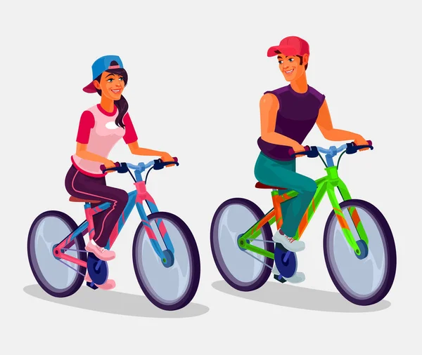 Jeune garçon et fille à vélo — Image vectorielle