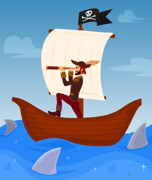 Pirata lidera seu navio — Vetor de Stock