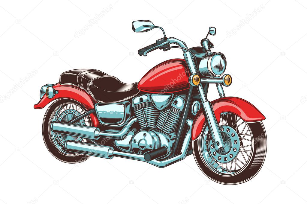 Handgezeichnetes Oldtimer-Motorrad. klassischer Chopper. Stock-Vektorgrafik  von ©vectorpocket 129984390