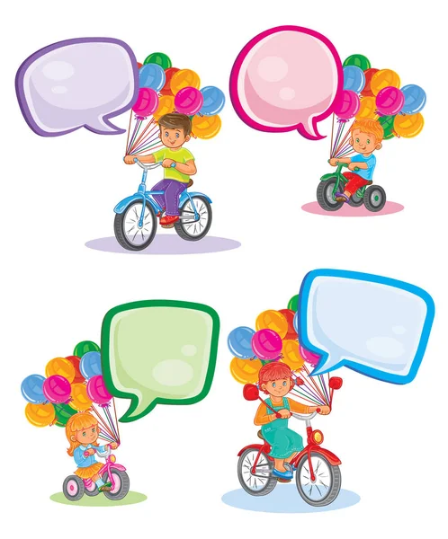 Establecer iconos niños pequeños en bicicletas — Vector de stock