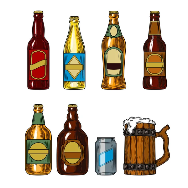 Conjunto de ícones de garrafas de cerveja e caneca —  Vetores de Stock