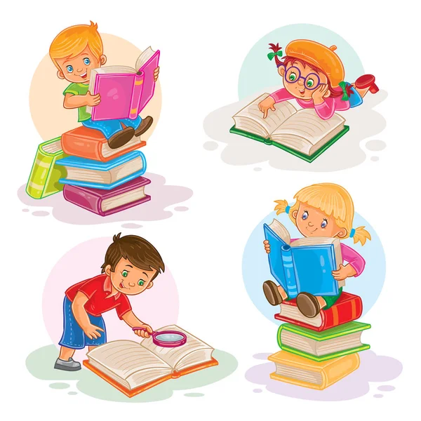Küçük çocukların bir kitap okuma Icons set