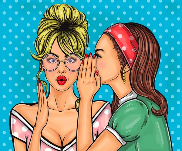 Pop art girls share secrets, — Stock Vector