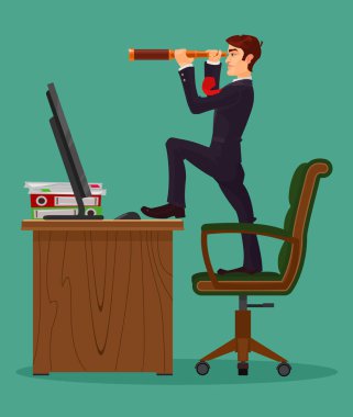 Sağduyulu işadamı patron bir spyglass görünüyor