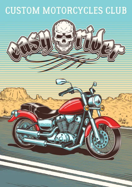 Moto vintage dibujado a mano en el fondo del desierto — Vector de stock