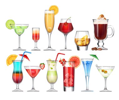 Dizi stemware ve kokteyl ile gözlük