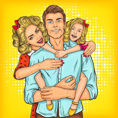 -Baba, anne ve kızı mutlu bir aile portresi