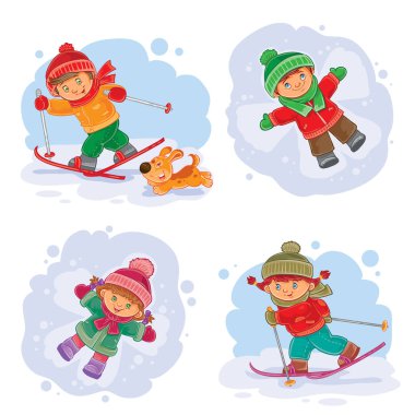 Küçük çocuklu vektör kış Icons set