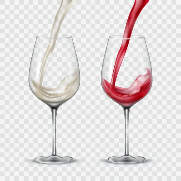 Definir copos transparentes com vinho branco e tinto —  Vetores de Stock