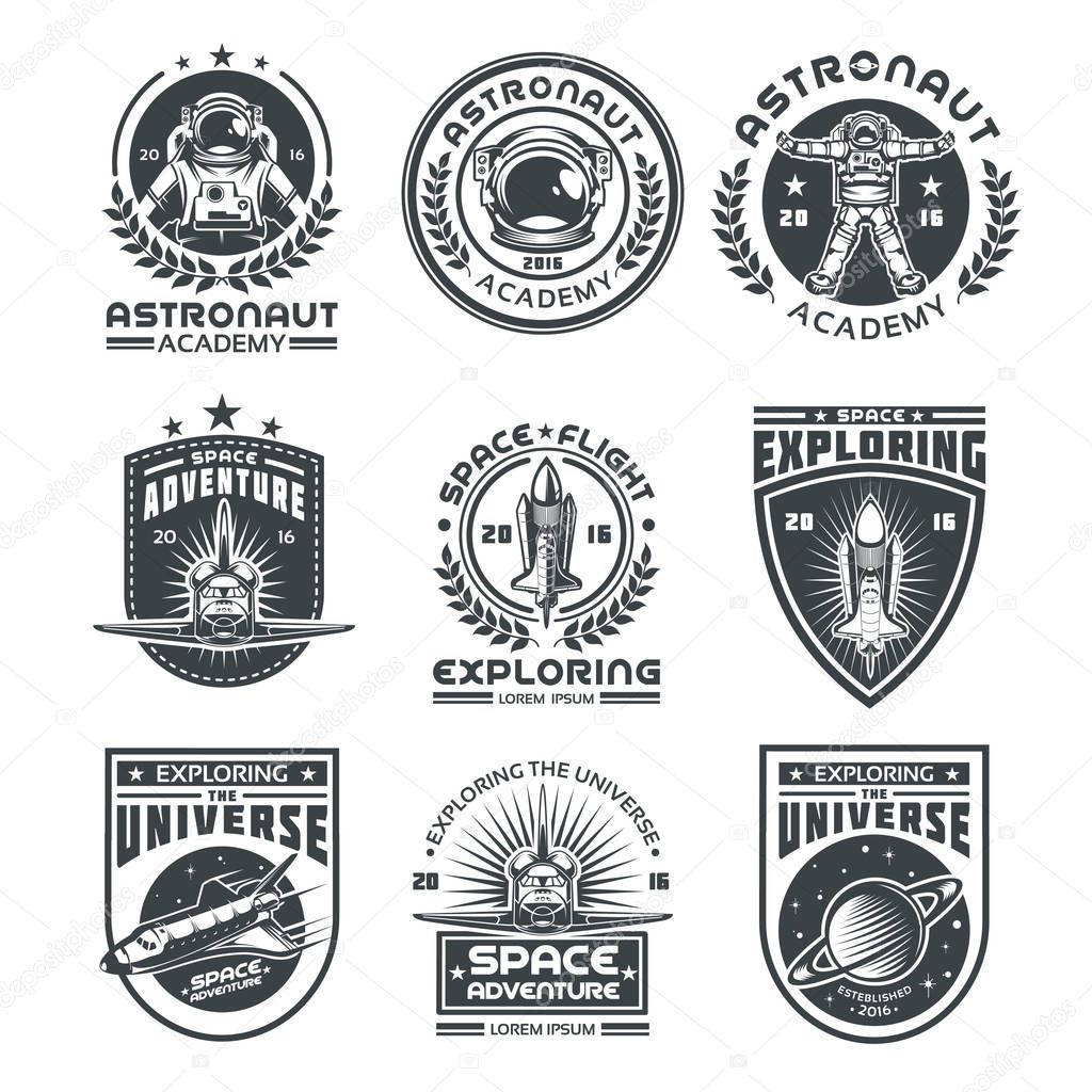 Set of vector icons of space. Elements of design, badges, logo and emblem on a white background. The concept of space travel