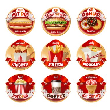 Vector set of fast food logos, stickers vector